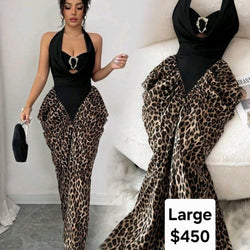 A Leopard Formal Tilt Hips Halter Sexy Dress