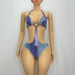 Purple/Blue Monokini With Silver Polka Dots (S)