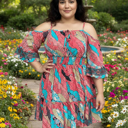 Ruffle Off Shoulder Symbol Dress