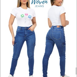 LJP442930 Ladies Cargo Icon Blue Long Jeans