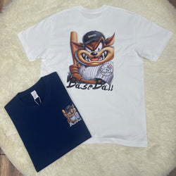 Vintage Baseball Cartoon Print T Shirt