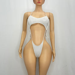 White Textured Bikini With Side Strings