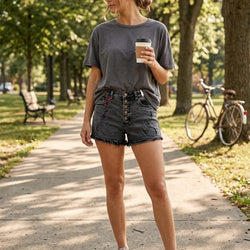 Grey Distressed Denim Shorts 57796 Pants