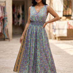 Ruffle Long Tribal V Cut Dress