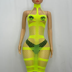 Z Mesh Neon Green Spandex Dress With Choker