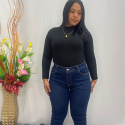 Long Annie Qin Dark Blue Plain Jeans 6009