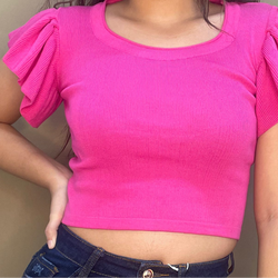 Puff Sleeve Cotton Top S/M Pink