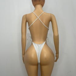 White Textured Bikini With Side Strings