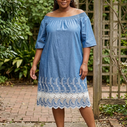Lace Bottom Plus Size denim Dress