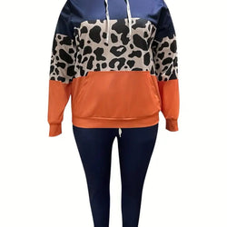 Color Block Leopard Print Hoodie Outfit