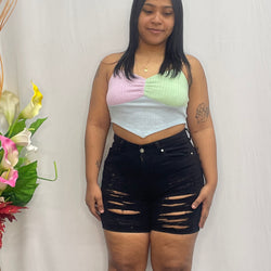 Short 7 Stars Black Cut Up Jeans 6087