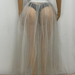 Mesh Long Skirt With Pearls (Small)1268