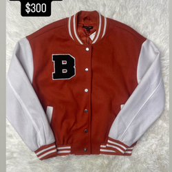 Front Button Up Letter & Striped Baseball Jacket
