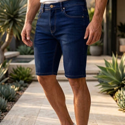 Short Dark Blue Plain Men Jeans 0964