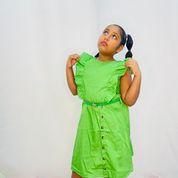 Sweet Collection Plain Button Dress With Belt