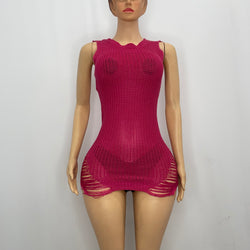Z Crochet Pink Dress with Shreds 1257