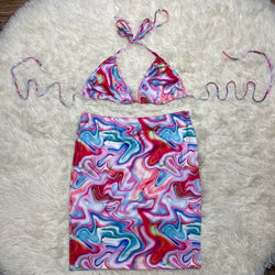 Bikini Top And Skirt  Marble Print