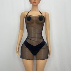 Z Mesh Tube Dress With Tie 1244