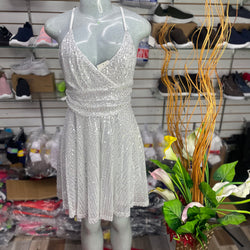 Lapping V Front Glitter Strap Dress White