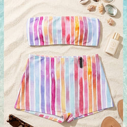 B Stripe Short Pants With Tube Top