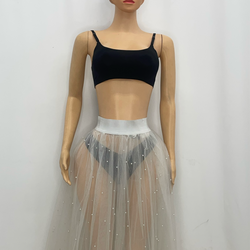 Z Mesh Long Skirt With Pearls (Small)1268