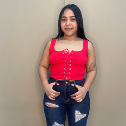 Immodel by HWA Red Lace Vest Top