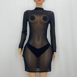 Z Mesh Long Sleeve Black Dress 1247