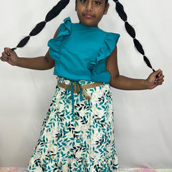 Sweet Collection Floral Skirt Suit With Belt