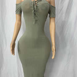 Ribbed Olive Green  Bodycon Dress