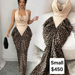 A Leopard Formal Tilt Hips Halter Sexy Dress