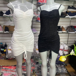 Pull String Shimmer Short Strap Dress