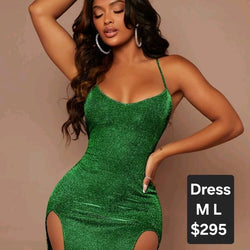 Shiny Thin Strap Split Thigh Dress