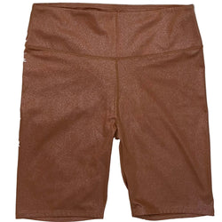 Shiny Brown Leather Biker Shorts