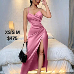 Blush Satin Slit Formal Dress