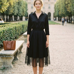 Thick Mesh Black Midi Skirt