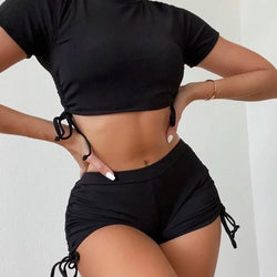 Cut Out Tie Back Crop Tee And Drawstring Pants