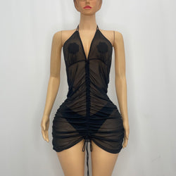 Z Mesh Black Dress With Tie 1241