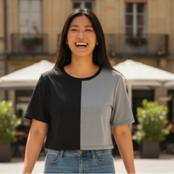 Half Grey And Black Crop Tee