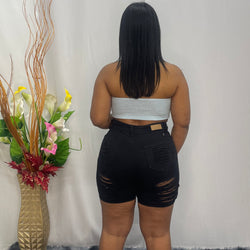 Short 7 Stars Black Cut Up Jeans 6087