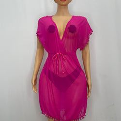 Z Mesh Pink Dress With Pull String With Tassels  (Large) 1259
