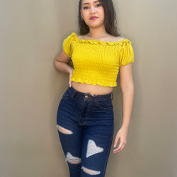 Puff Sleeve Popcorn Crimp Top