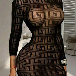 Mesh Seductive Lines Bodycon Dress