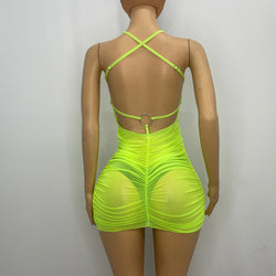 Z Mesh Dress With Open Back With Ring 1239