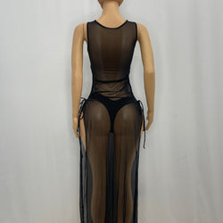 Z Mesh Black Long Dress With Strings On Sides