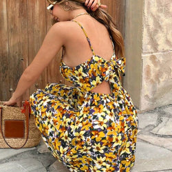 Thin Strap  Backless Floral Dress