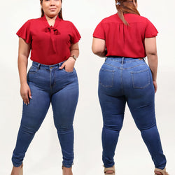 LJP2513 Plain Blue Plus Size Ladies Jeans