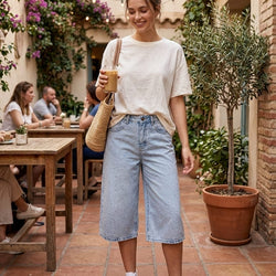 Shinny 3/4 Mom Fit Denim Pants 63703