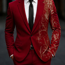 A Tuxedo Burgundy with Gold Half trim Formal Suit