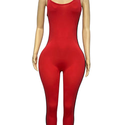 Stripe Black Red Armless Long Romper