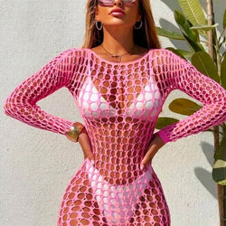 Mesh Long Sleeve Knit Cover Up